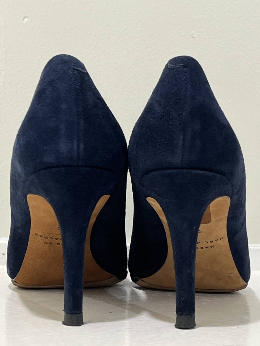 size:36【MARC by MARC JACOBS】マークジェイコブス スエードレザー ヒール パンプス リボンデザイン 紺色 ネイビー