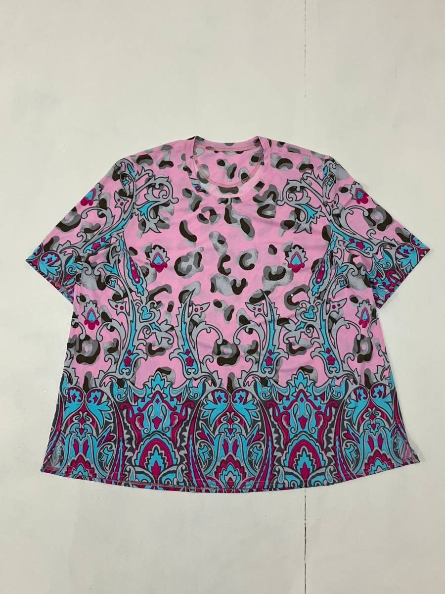[ Italiya ]ita rear rayon poly- crew neck easy design oversize cut and sewn peiz Lee leopard print pink made in Japan 