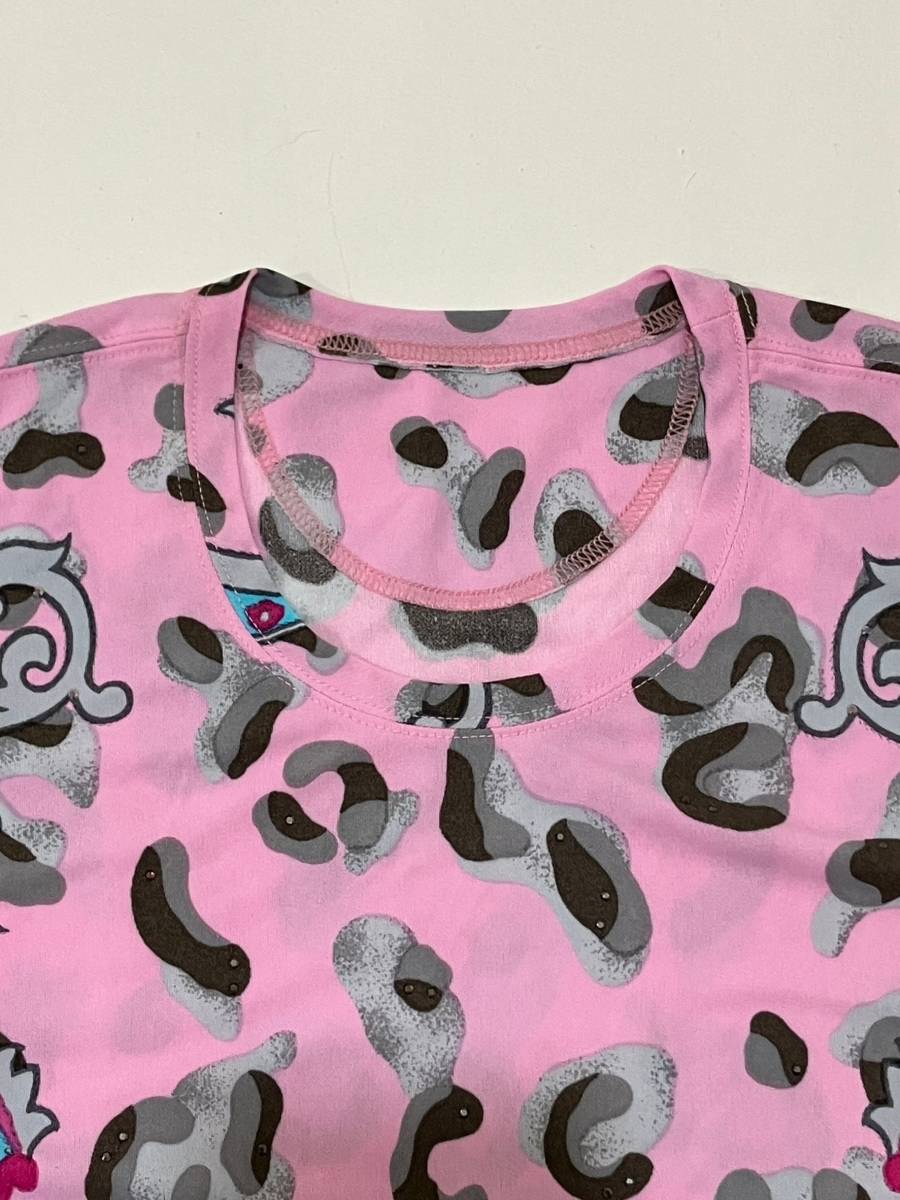 [ Italiya ]ita rear rayon poly- crew neck easy design oversize cut and sewn peiz Lee leopard print pink made in Japan 