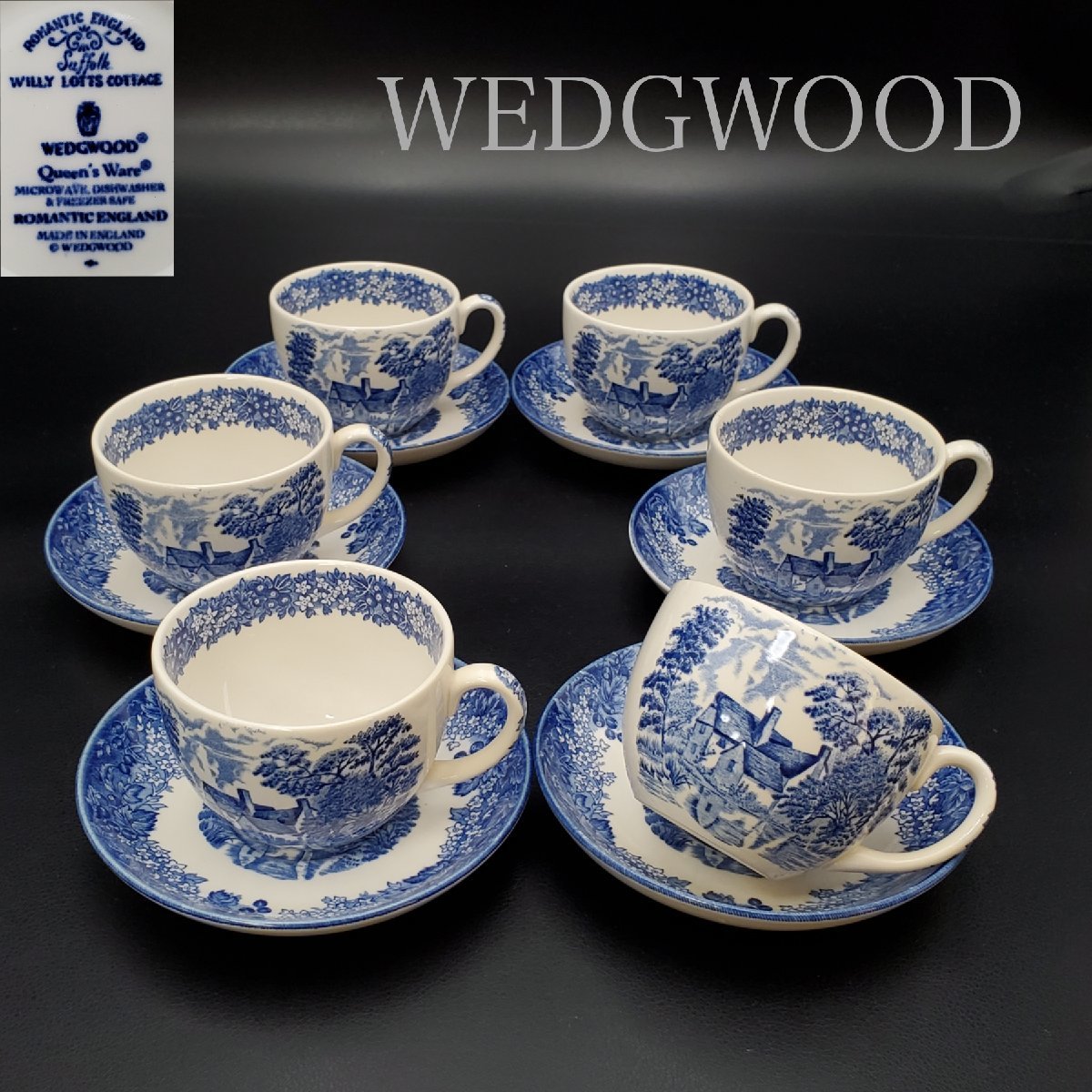 【宝蔵】WEDGWOOD ウェッジウッド Queen's Ware WILLY LOTTS COTTAGE ロマンティックイングランド カップ＆ソーサー6客 約14.5㎝ 茶器