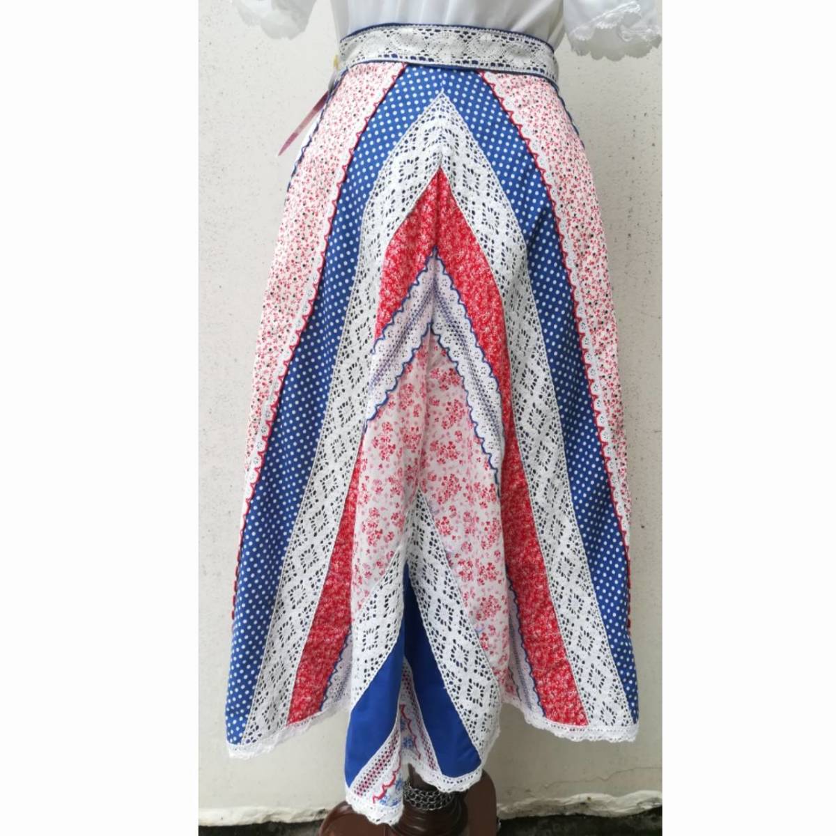  Europe old clothes 1970s patchwork skirt small floral print dot pattern cotton skirt skirt flair skirt frill Cart LV227