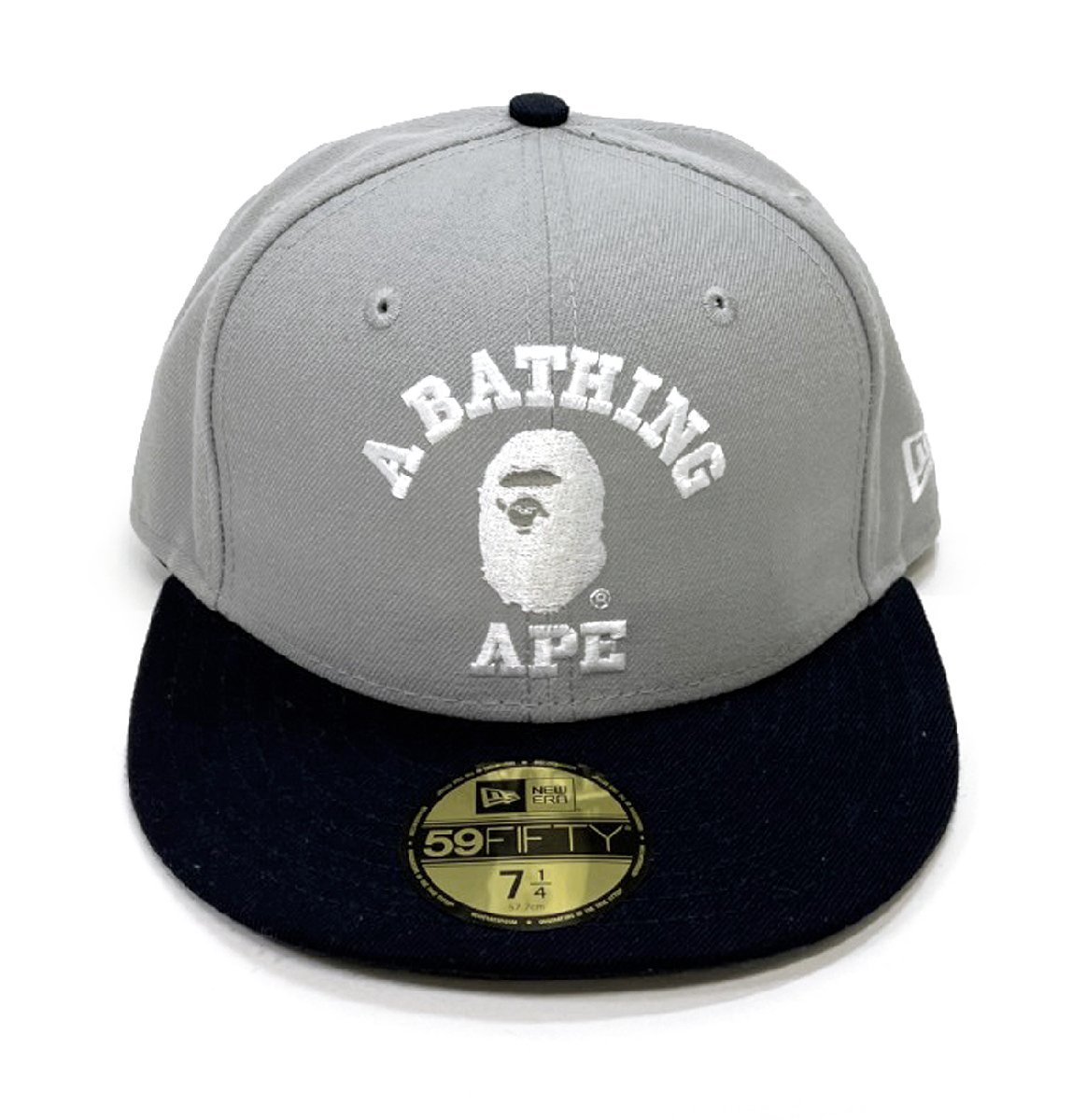 美品 NEW ERA 59FIFTY A BATHING APE CAP 7 1/4(57.7cm) グレー×ネイビー BAPE ニューエラ アベイシングエイプ キャップ