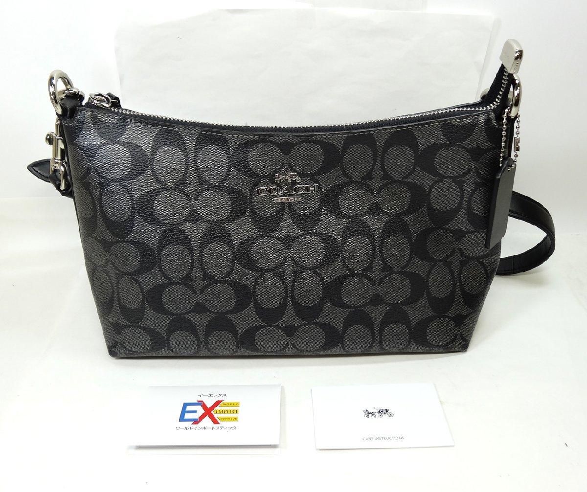 美品 COACH/コーチ シグネチャー 2wayハンドバッグ F89201 SV/GM メタリック ブラック ショルダーバッグ レディース 斜め掛け_画像1