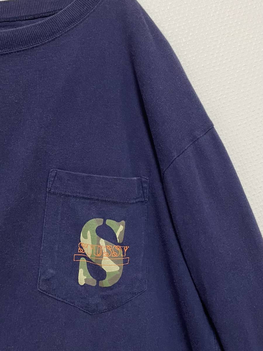  стоимость доставки 230 иен ~ очень редкий редкий 90s USA производства stussy/ Stussy S Logo карман long T / длинный рукав футболка size M кромка одиночный стежок 