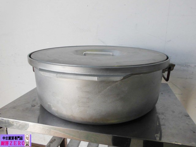 中古厨房 業務用 半寸胴鍋 外輪鍋 直径47cm 取っ手 フタ付 給食 炊き出し W520×D520×H175mm B_画像1