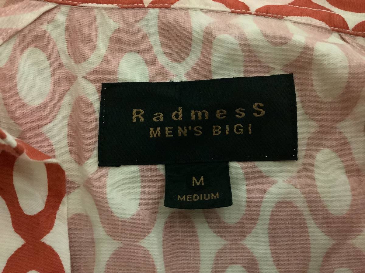 Radmess MEN’S BIGI ラッドメス　メンズビギ　半袖BDシャツ　Mサイズ　ホワイト／オレンジ総柄　送料無料_画像4