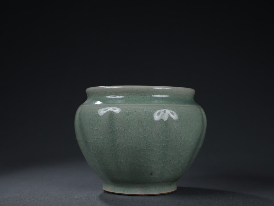 ▽鴻▽宋朝時代 陶磁器 龍泉窯南瓜罐 染付 時代物 中国古美術 骨董品
