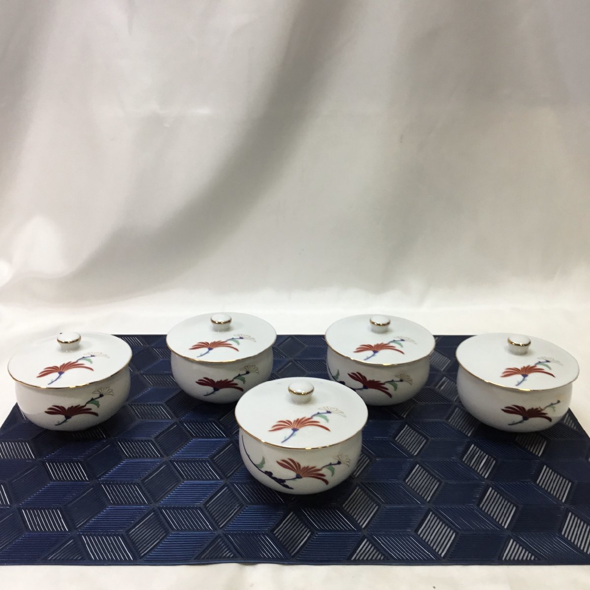 保管品/CH】 陶器日本製蓋付茶器セット5客セットまとめ華絵有田焼南風
