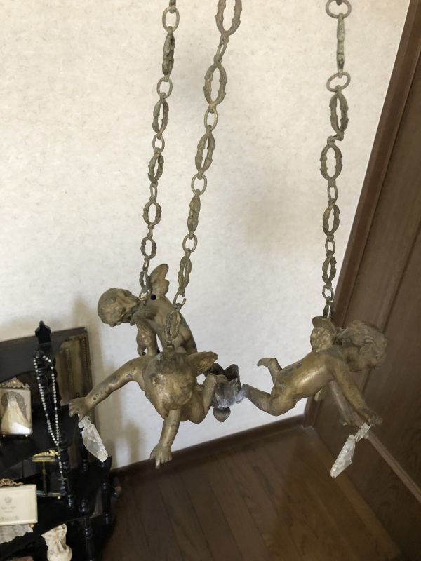 フランスアンティーク 天使のキャンドルホルダー 真鍮 クリスタル