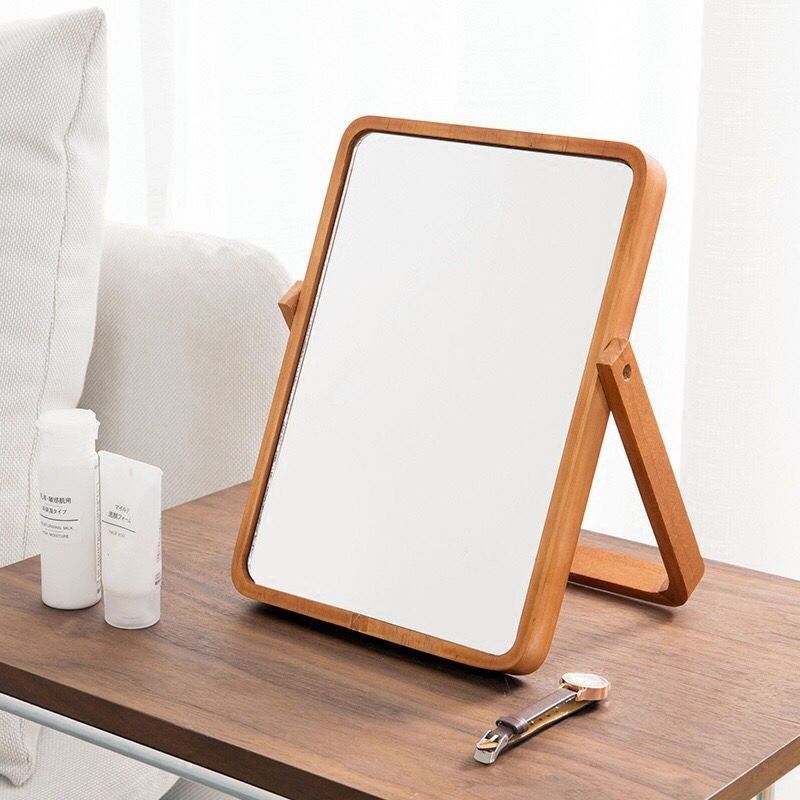 新品　スタンド　ミラー　鏡　壁掛け　木製　調節　化粧鏡　木枠　シンプル