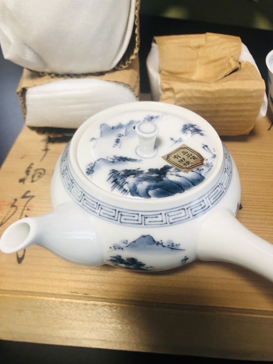 染付山水 茶器 李朝作 有田焼 共箱 急須 湯呑み 茶器セット | kcf