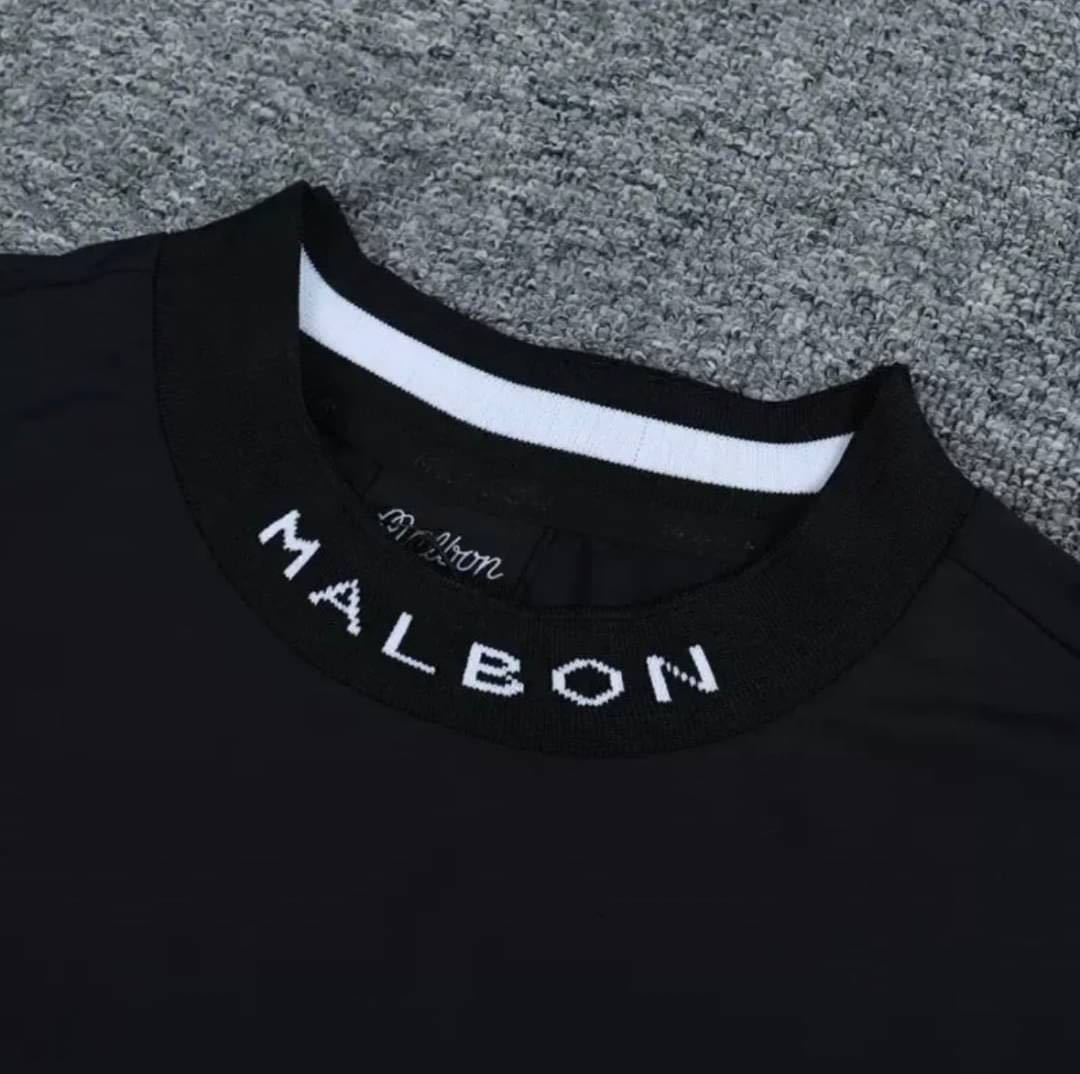 マルボンゴルフ モックネック Tシャツ Lサイズ ブラック ゴルフ MALBON Golf マルボンゴルフ モックネックシャツ 速乾