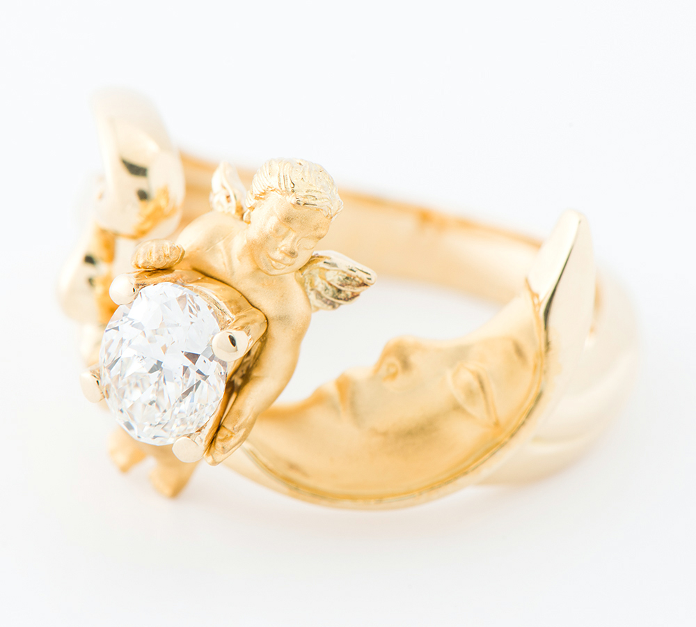  Carrera y Carrera angel . three day month motif diamond 0.617ct 18 gold yellow gold 12 number ring * ring [ used ]