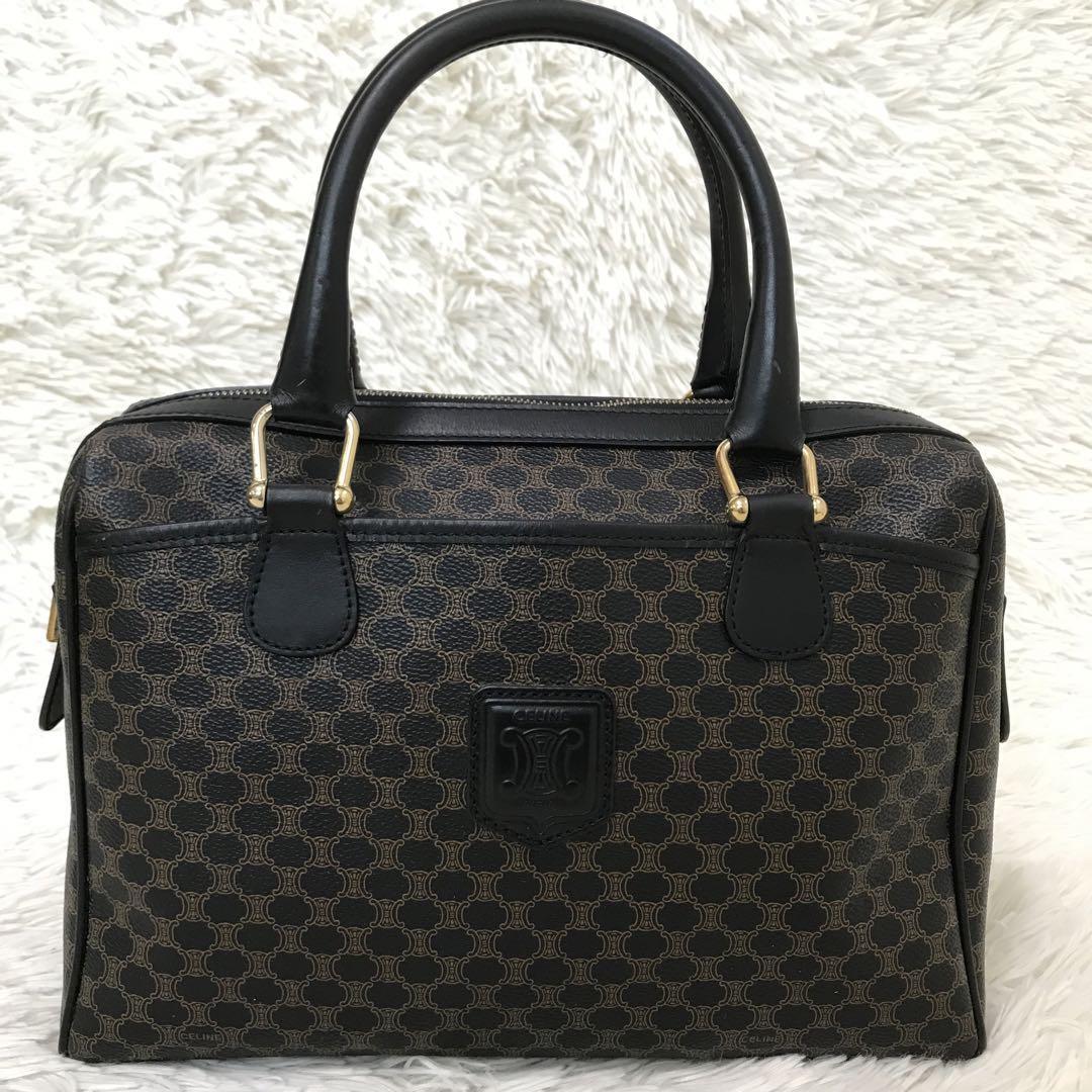 極美品】セリーヌ ミニボストンバッグ 黒マカダム柄 トリオンフ