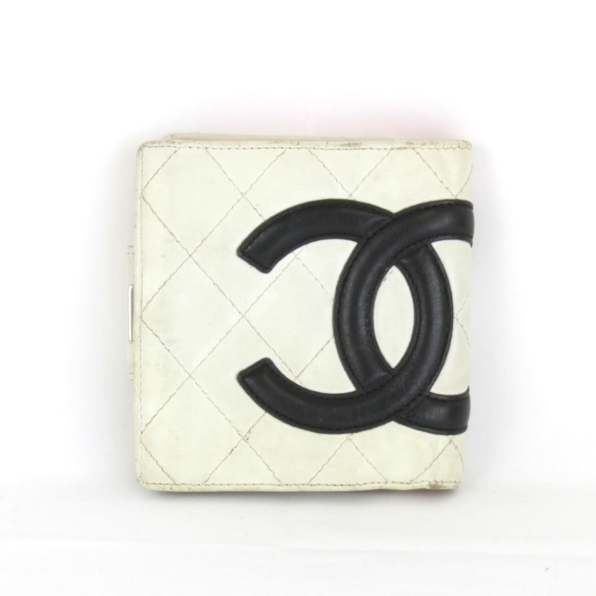 USED』 CHANEL シャネル カンボンライン 二つ折り財布 ホワイト レザー-