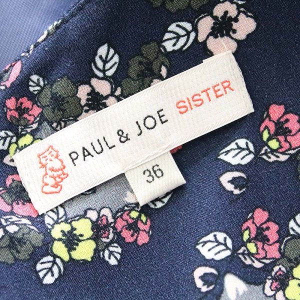 [PT10966] ポールアンドジョーシスター ワンピース ひざ丈 ノースリーブ ツイード ネイビー系 36 PAUL&JOE SISTER / 小型便OK_画像6