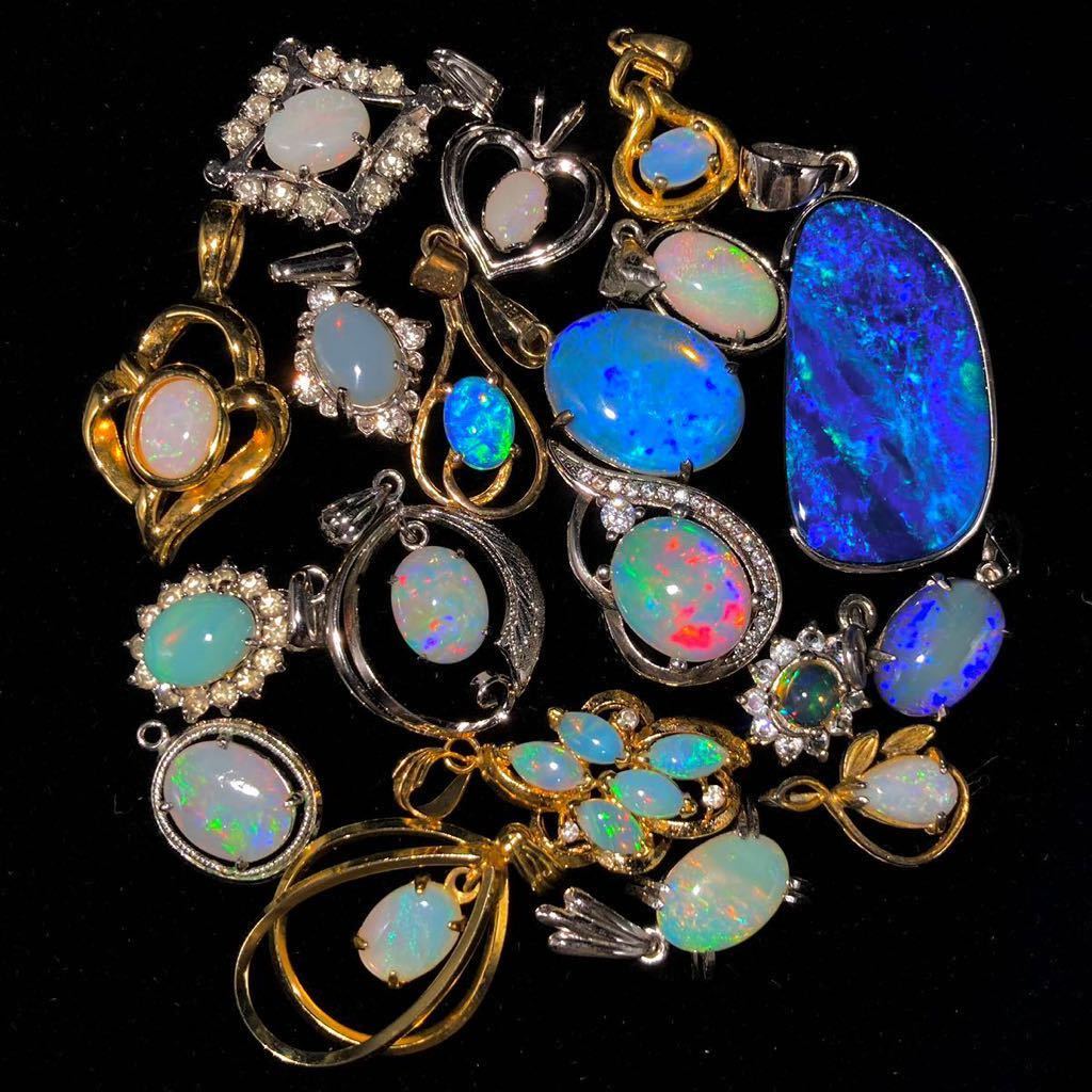 ■オパールペンダントトップ18点おまとめ■j 重量約28.5g Opal opal pendant ウォーター ホワイト fire 遊色 accessory jewelry silver CE0_画像2