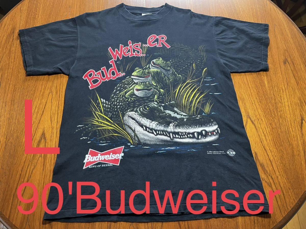 90'vintage Budweiser Tシャツ　ヴィンテージ バドワイザー　爬虫類　フロッグ　アリゲーター　シングルステッチ