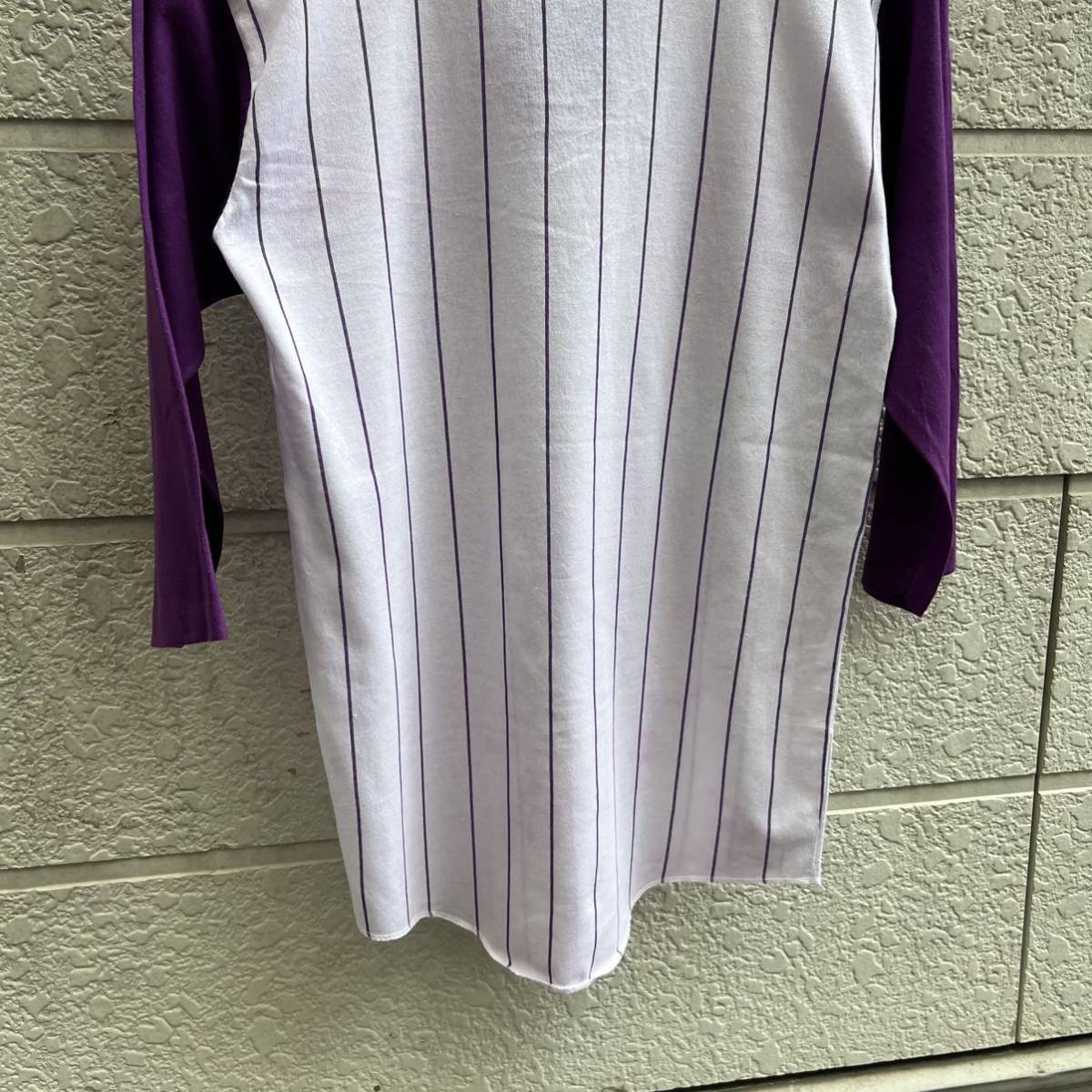 80s USA製 ベースボールTシャツ ストライプ柄 紫 パープル Bantam 5分袖 7分袖 シングルステッチアメリカ製 古着 vintage ヴィンテージ ⑥の画像6