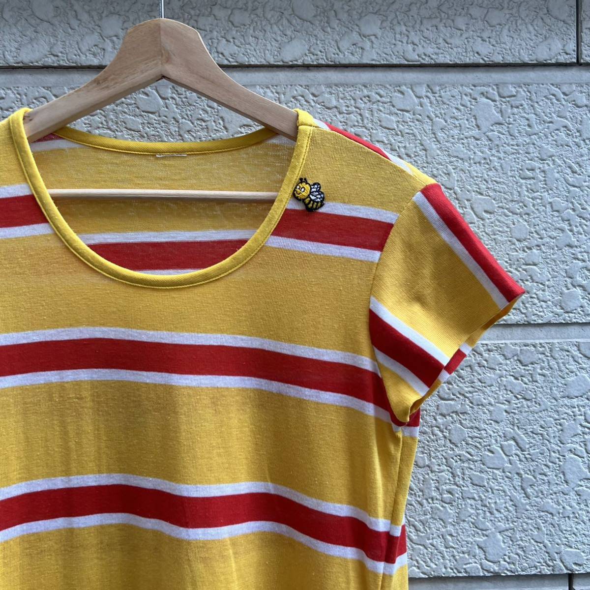 70s 80s USA古着 ボーダー柄 カットソーワンピース ボーダーワンピース Tシャツ アメリカ古着 vintage ヴィンテージ 黄色 イエロー_画像3