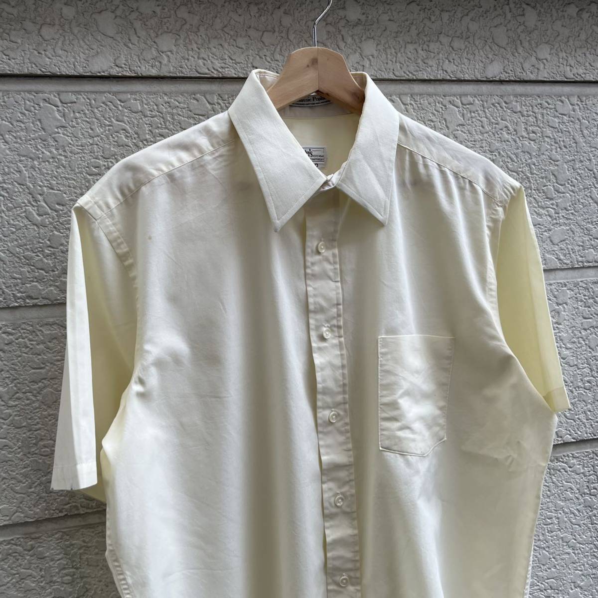 -90s USA古着 半袖シャツ 無地シャツ ライトイエロー 黄色 Shecter's Poplin ポプリン アメリカ古着 vintage ヴィンテージ ドレスシャツ_画像3