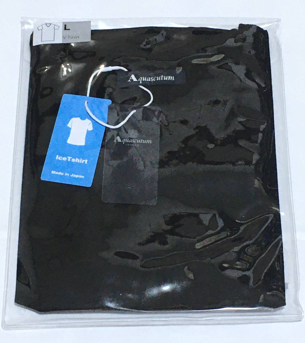 Aquascutum 冷んやりTシャツ V首 日本製 綿100 L ブラック アクアスキュータム レナウン 定価3.740円の画像3
