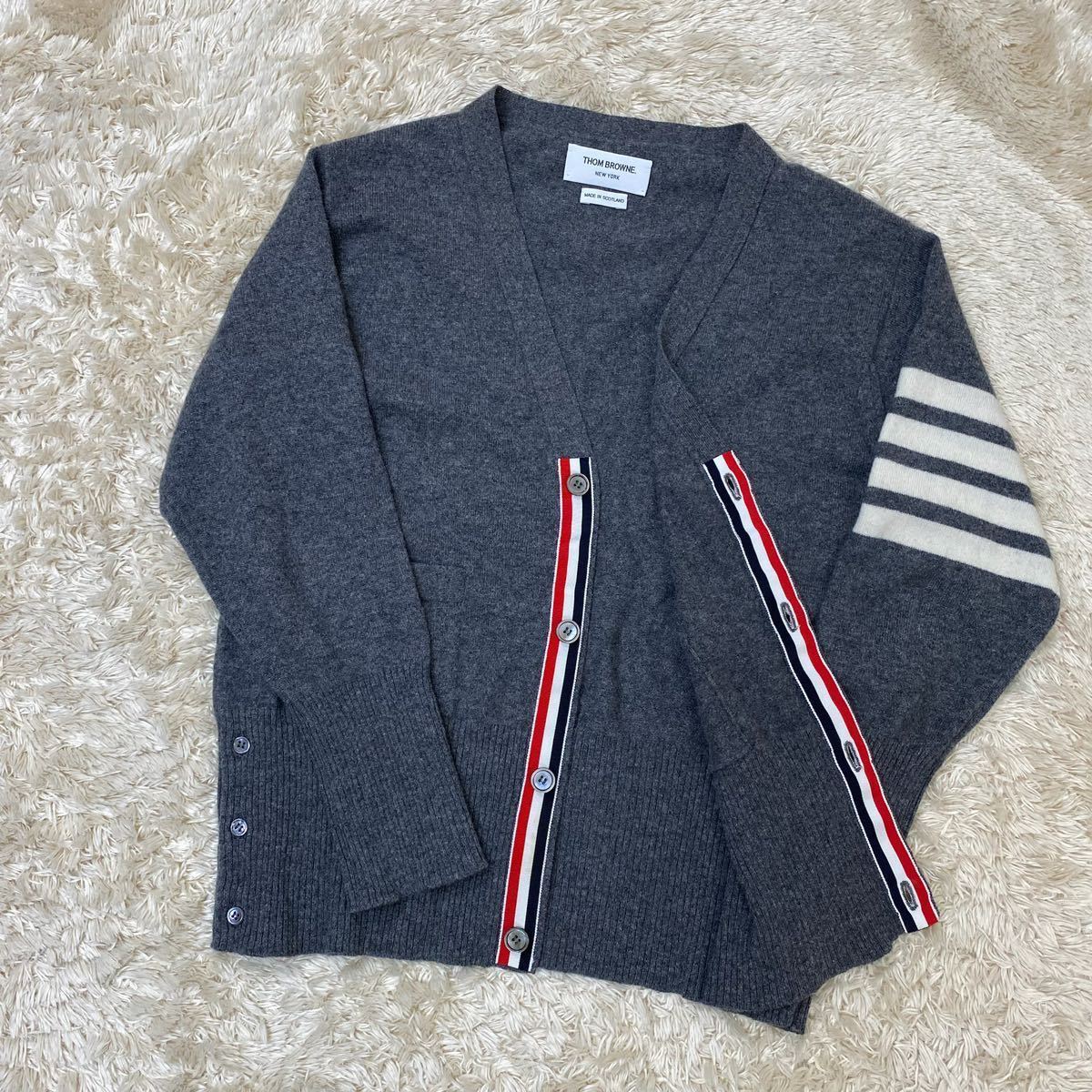 1円〜 美品 THOM BROWNE トムブラウン カシミヤカーディガン グレー 4