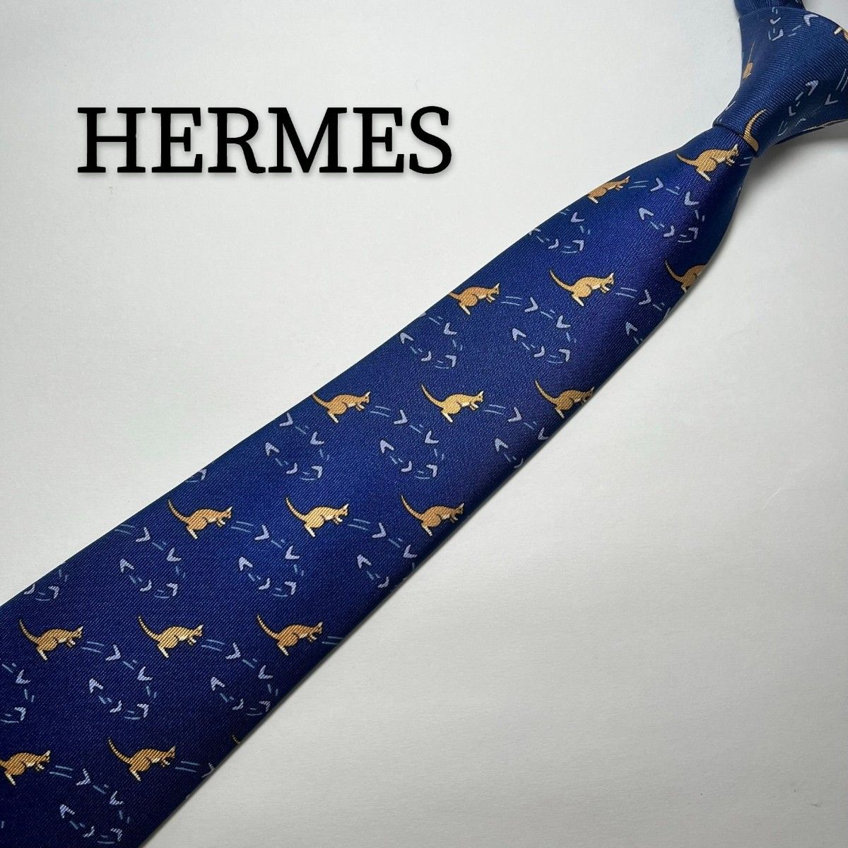 エルメス HERMES ネクタイ シルク ブルー 総柄 穏やか ハイブランド