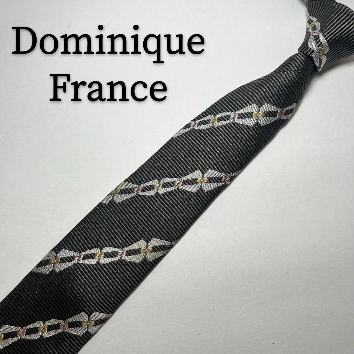 ドミニクフランス Dominique France ネクタイ シルク グレー チェーン柄 総柄 堅実 ハイブランド 灰色 絹