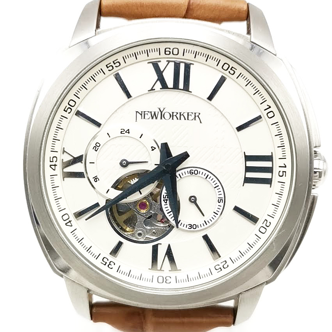 送料無料 美品 ニューヨーカー NEWYORKER 腕時計 自動巻き 2針 NY003.07 タイムパーソン アナログ 銀 メンズ