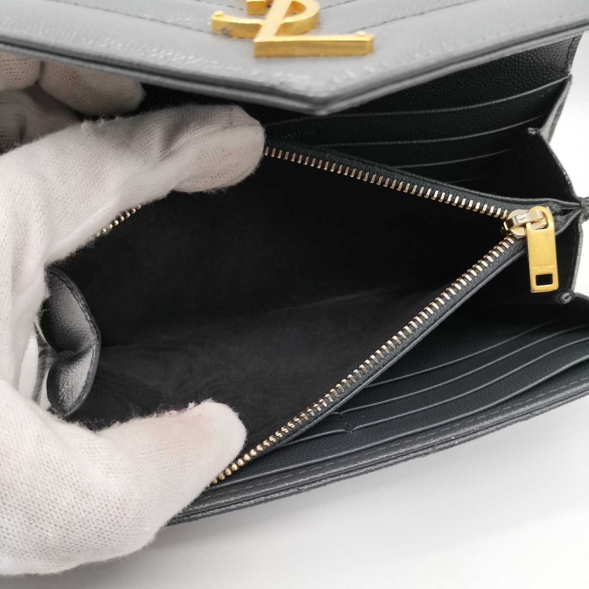 サンローランパリ YSL Vステッチ長財布 グレイ | inmano.com.br