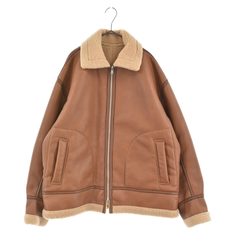 CURLY&Co カーリー リバーシブルボアレザージャケット ブラウン レザー