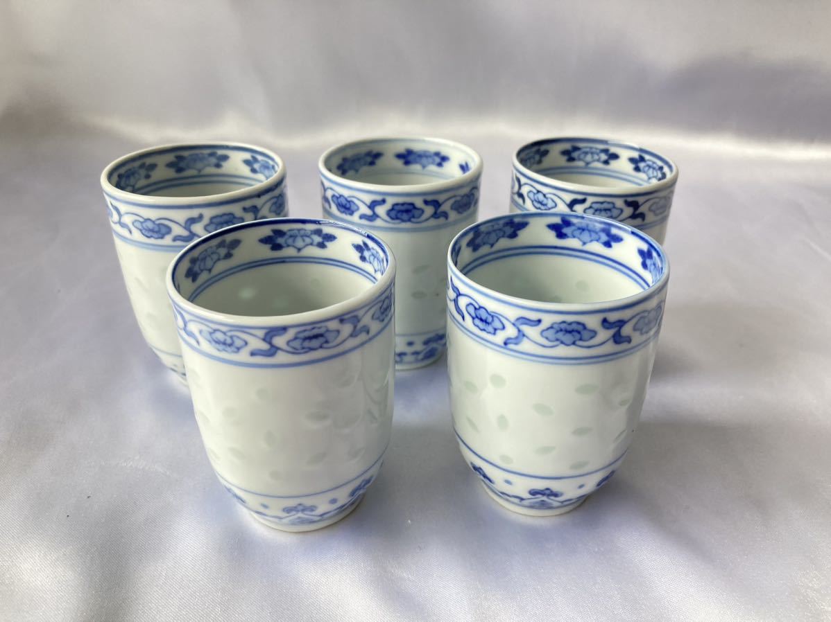 激安/新作 染付在銘 極上手 面取煎茶碗5客 直径5.9㎝ 東Y5-0612 2F