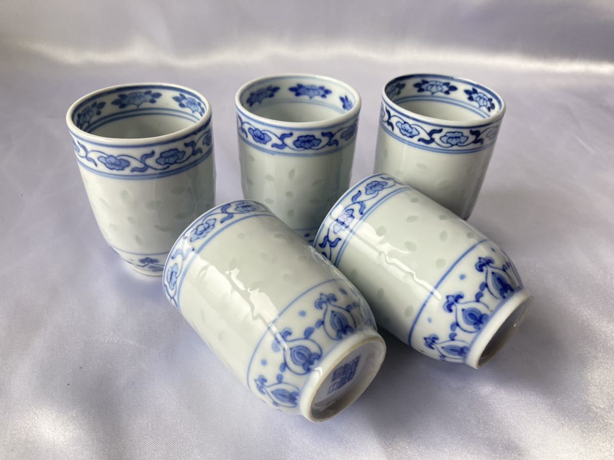 激安/新作 染付在銘 極上手 面取煎茶碗5客 直径5.9㎝ 東Y5-0612 2F