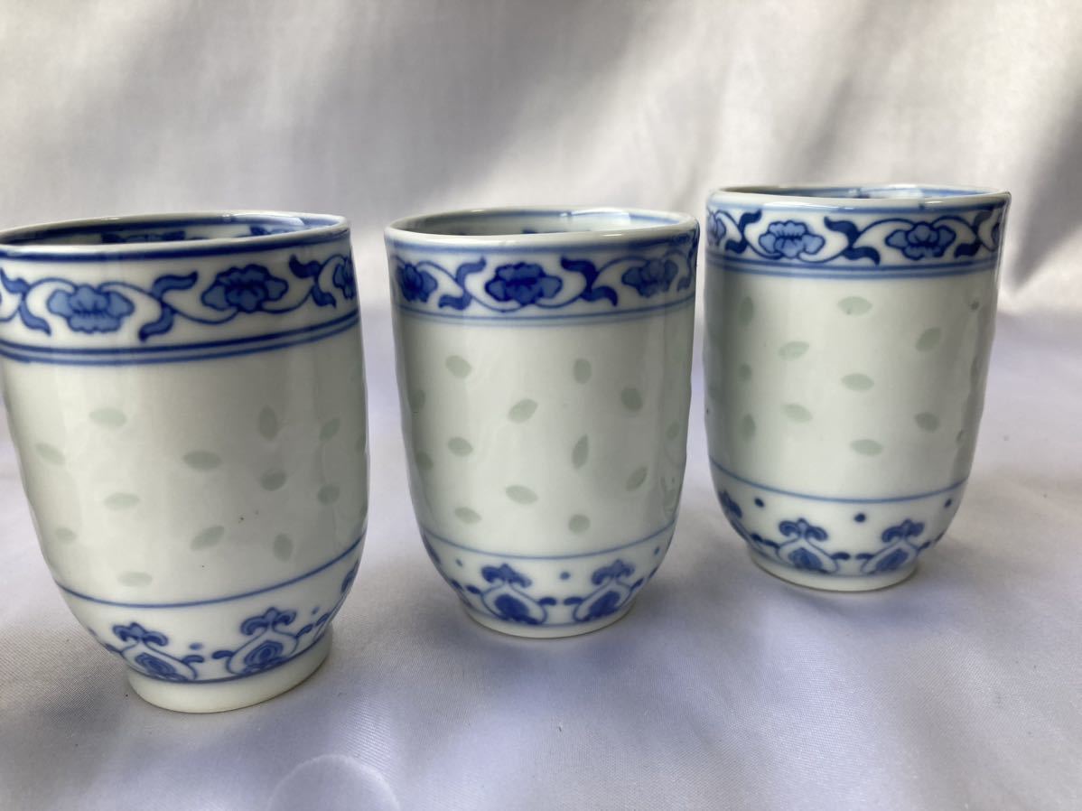 景徳鎮 中国美術 染付蛍手煎茶碗5客 蛍焼 煎茶道具 玩玉 蛍手 染付