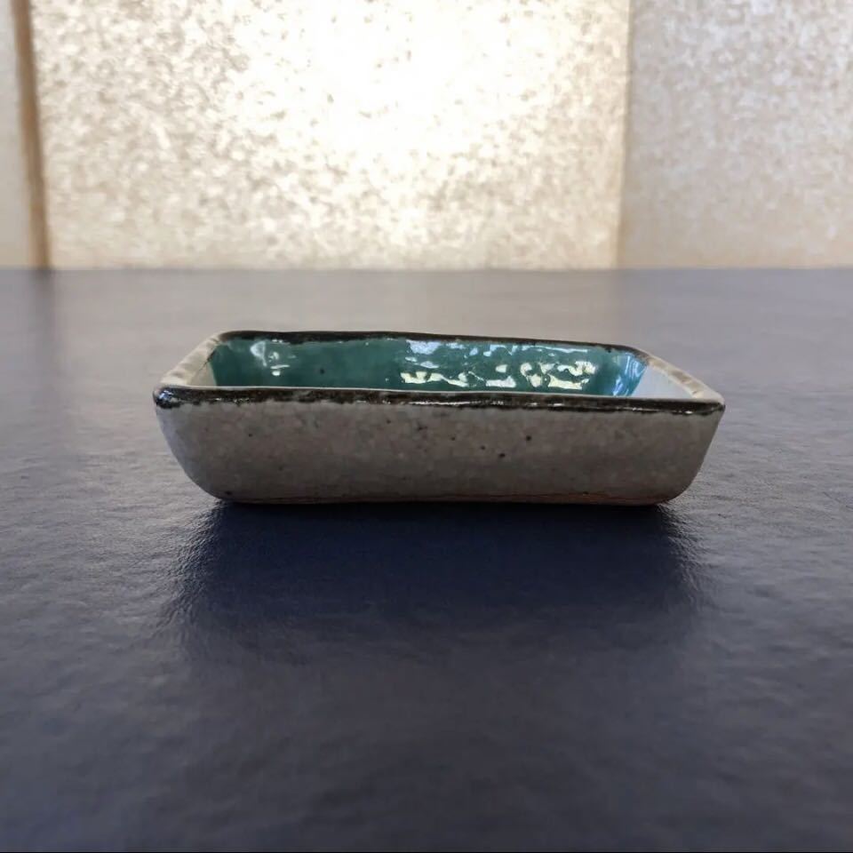 P』懐石骨董 緑白釉 鮎皿 長皿8客 醤油皿4客 在名 共箱