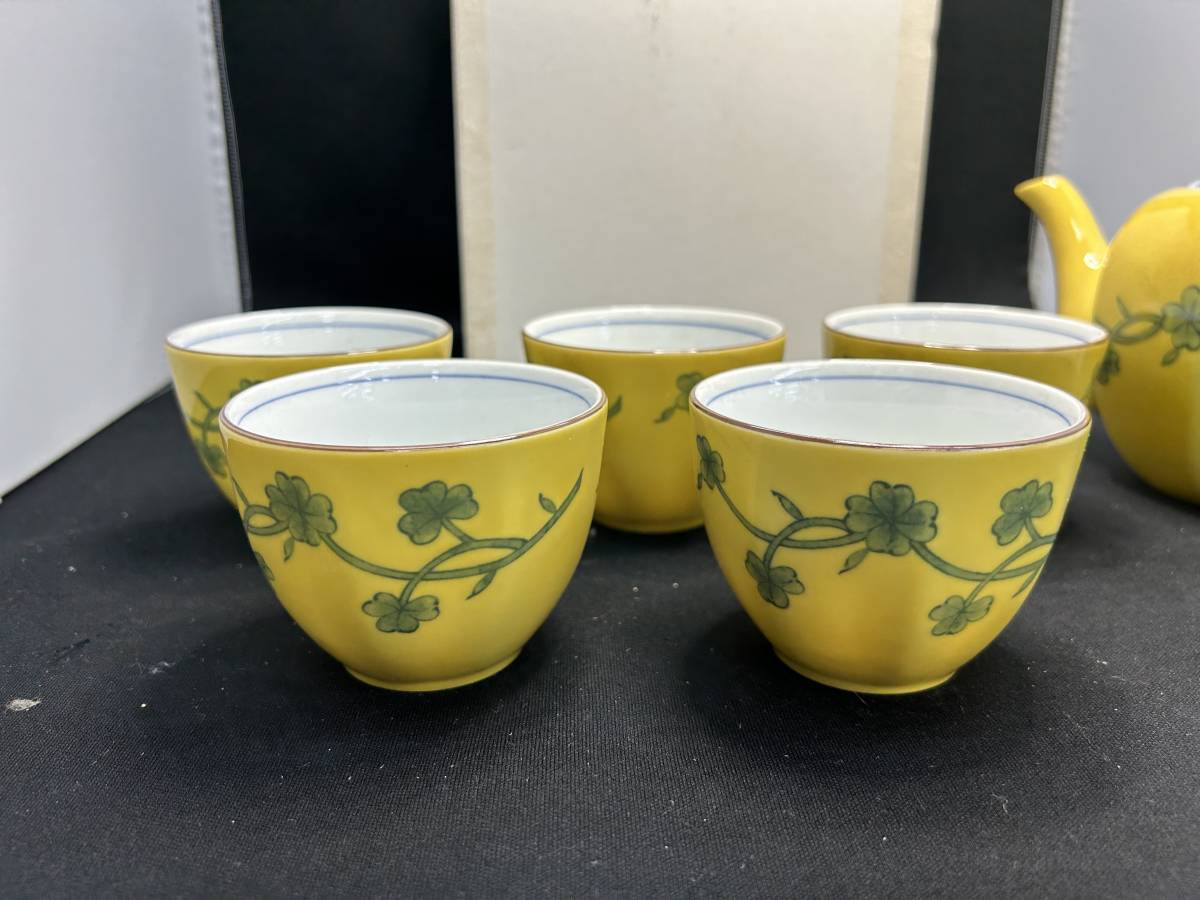 美品　たち吉　茶器揃　急須　湯呑5客　黄地草文_画像4