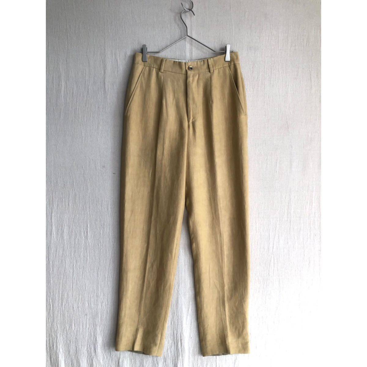 [100%linen]Euro vintage слаксы / хаки бежевый one tuck брюки евро Vintage P3-04006-9376 sale