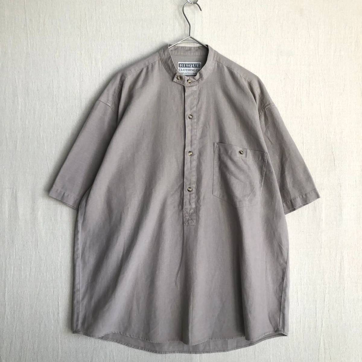 リネン×コットン】USA vintage プルオーバー シャツ / 実寸L ベージュ