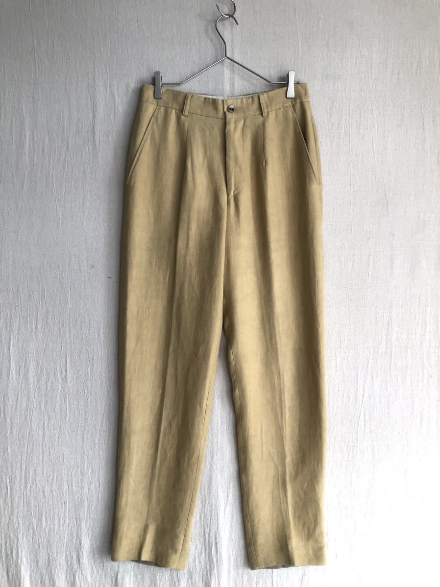 [100%linen]Euro vintage слаксы / хаки бежевый one tuck брюки евро Vintage P3-04006-9376 sale