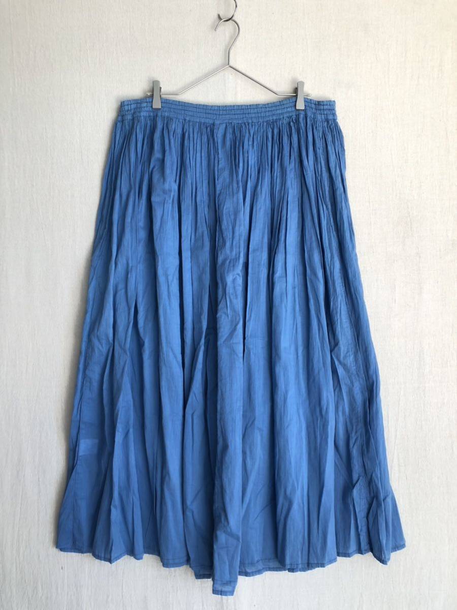 インド製 USA vintage ギャザー スカート / レディース M コットン ブルー イージー ロング ビンテージ P3-05013-9277_画像3