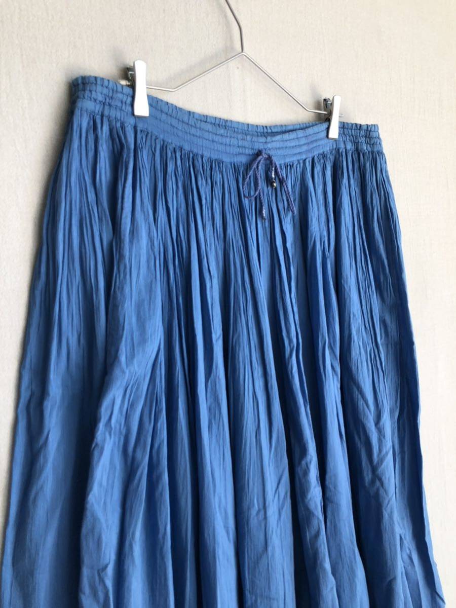 インド製 USA vintage ギャザー スカート / レディース M コットン ブルー イージー ロング ビンテージ P3-05013-9277_画像4