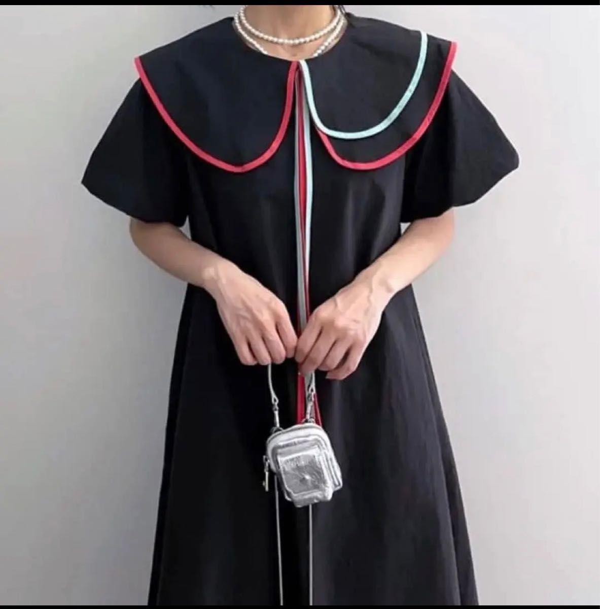 【お値下げ】アシメトリー ワンピース 韓国ファッション フリーサイズ 体型カバー