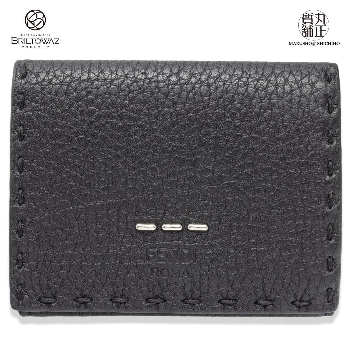 フェンディ セレリア メンズ 三つ折り コンパクト財布 7M0280 ミニ財布 ローマンレザー 黒 FENDI メンズ レディース （M211695)