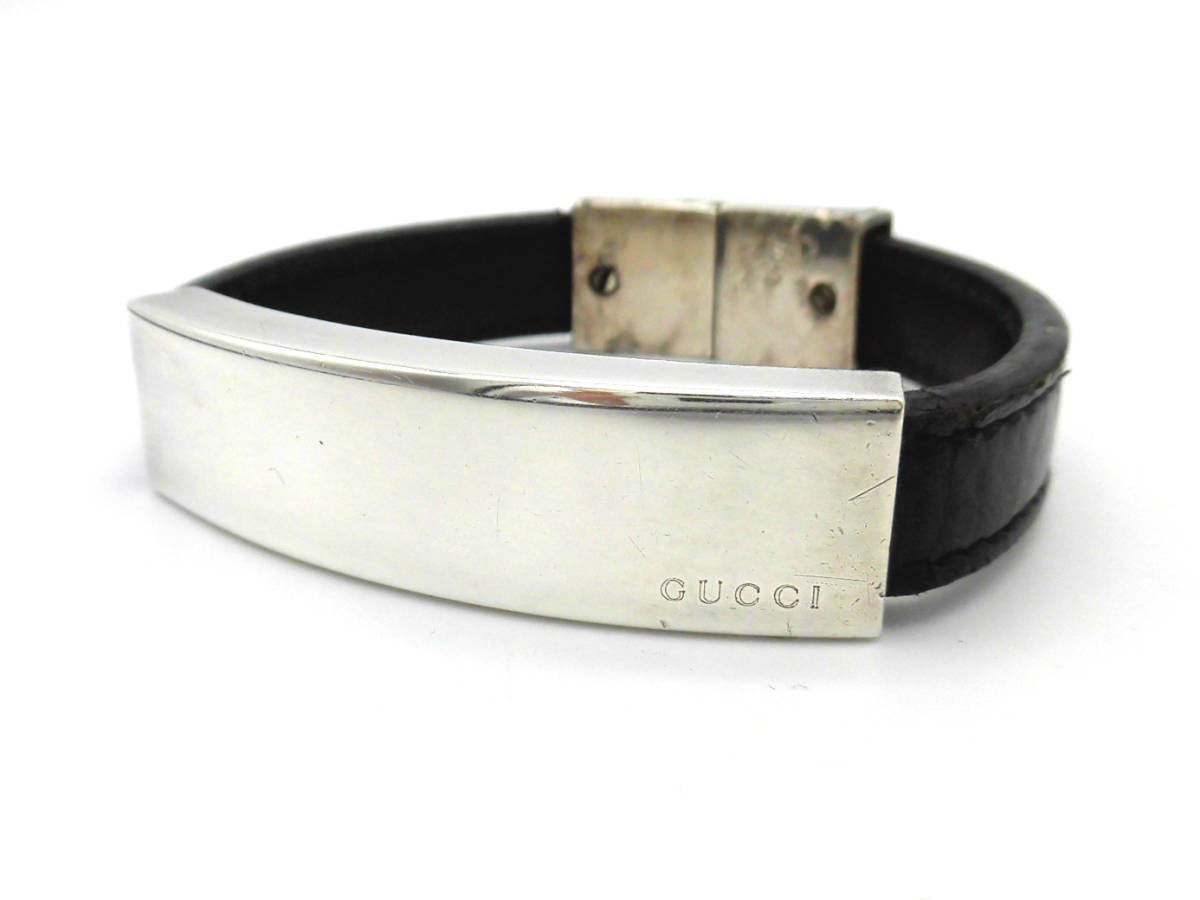 Γ gucci gucci sv925 silver x кожаный логотип браслет