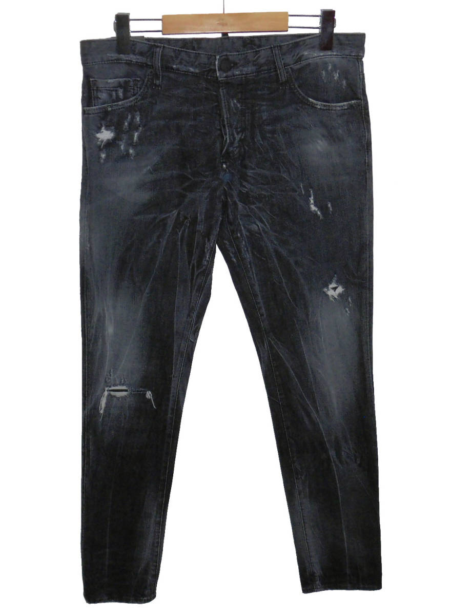 * новый товар с биркой Dsquared2 Dsquared BLACK SLIM JEAN S71LB0153 повреждение обработка черный Denim брюки 50