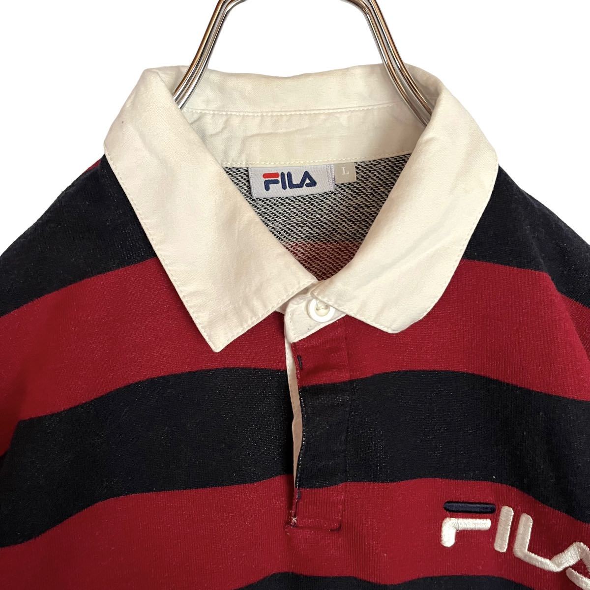 FILA フィラ　長袖トップス　ロゴ刺繍　スウェット　太ボーダー　赤紺　レディース　Lサイズ　【AY1145】_画像3