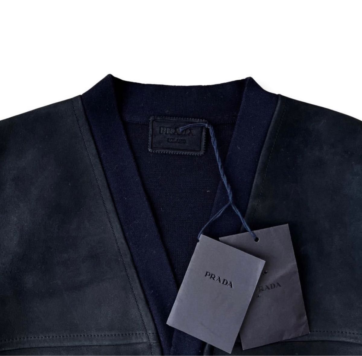 最高級 PRADA lether patch knit cardigan 50 レザーパッチ 最高級 PRADA lether patch knit cardigan 50 レザーパッチ