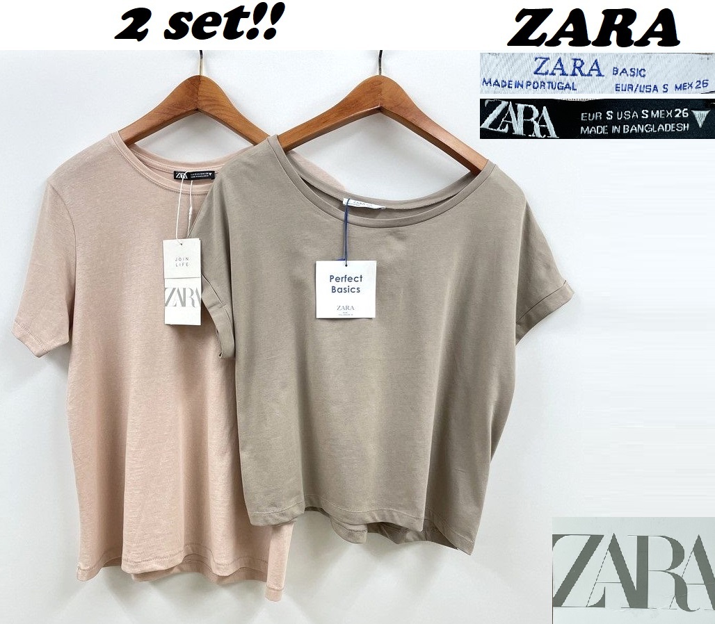 2セット 未使用品 /S/ ZARA グレージュ ブラウス ピンク 半袖Tシャツ