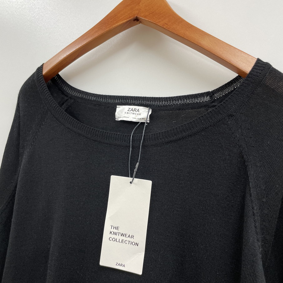 未使用品 /M/ ZARA ブラック 長袖カットソー レディース タグ カジュアル トップス 通勤定番 フェミニン 大人可愛いガーリー デイリー ザラ